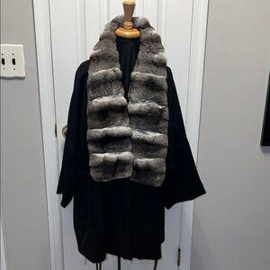 Diane vonFurstenberg Black Swing Coat with Chinchilla  Fur Shawl Collar